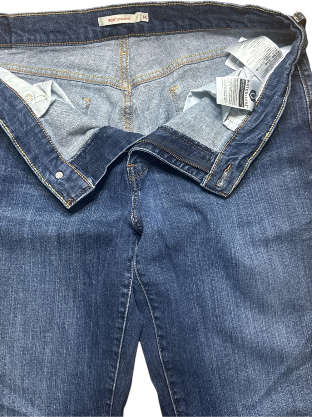 Levi’s 505 Straight Leg Jeans Women’s Size 14 Medium Blue Wash Stretch Denim - Picture 5 of 6